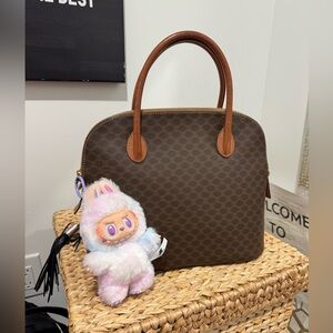 Celine Designer Handbag with Tan Accents and LABUBU